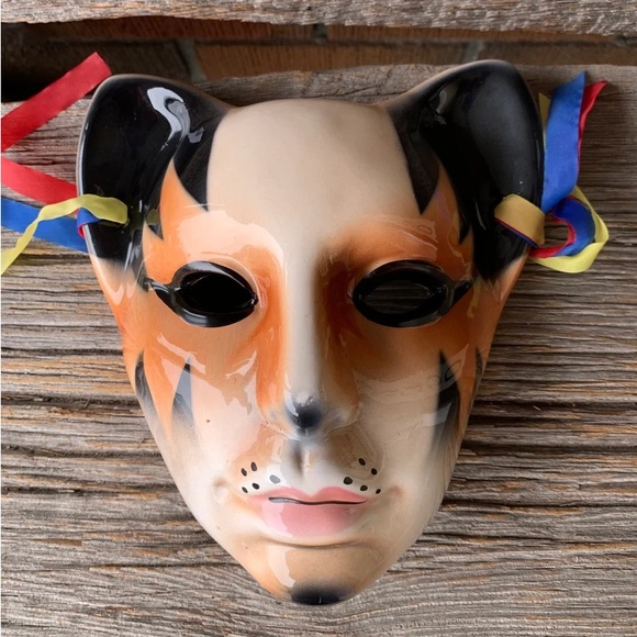 Vintage Yung Kee Cat Face mask Tiger wall hanging Decor Clowncore ceramic Vtg 🖤 - Picture 3 of 11